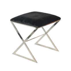 Worlds Away "X" Side Stool In Nickel Plate With Black Velvet Top