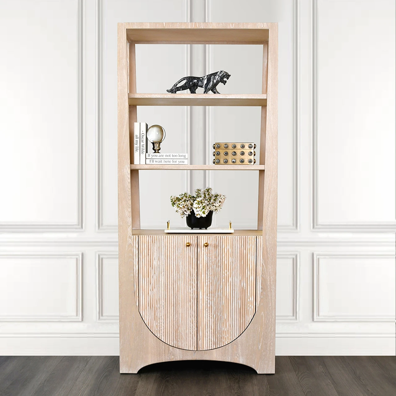 Worlds Away Etagere - Two Door Fluted Cabinet - Cerused Oak 5 Worlds Away Etagere - Two Door Fluted Cabinet - Cerused Oak - Image 5