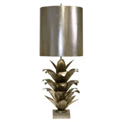 Worlds Away Arianna Silver Leaf Brutalist Palm Table Lamp With Silver Metal Shade