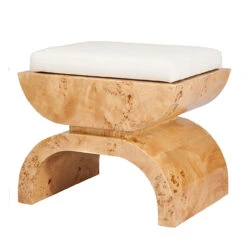 Worlds Away Biggs Burl Wood Stool With A White Linen Cushion