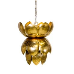 Worlds Away Blossom Metal Gold Leaf Pendant With Leaves