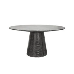 Worlds Away Hamilton Round Black Cerused Oak Dining Table Base With 59" Diameter Tapering Top