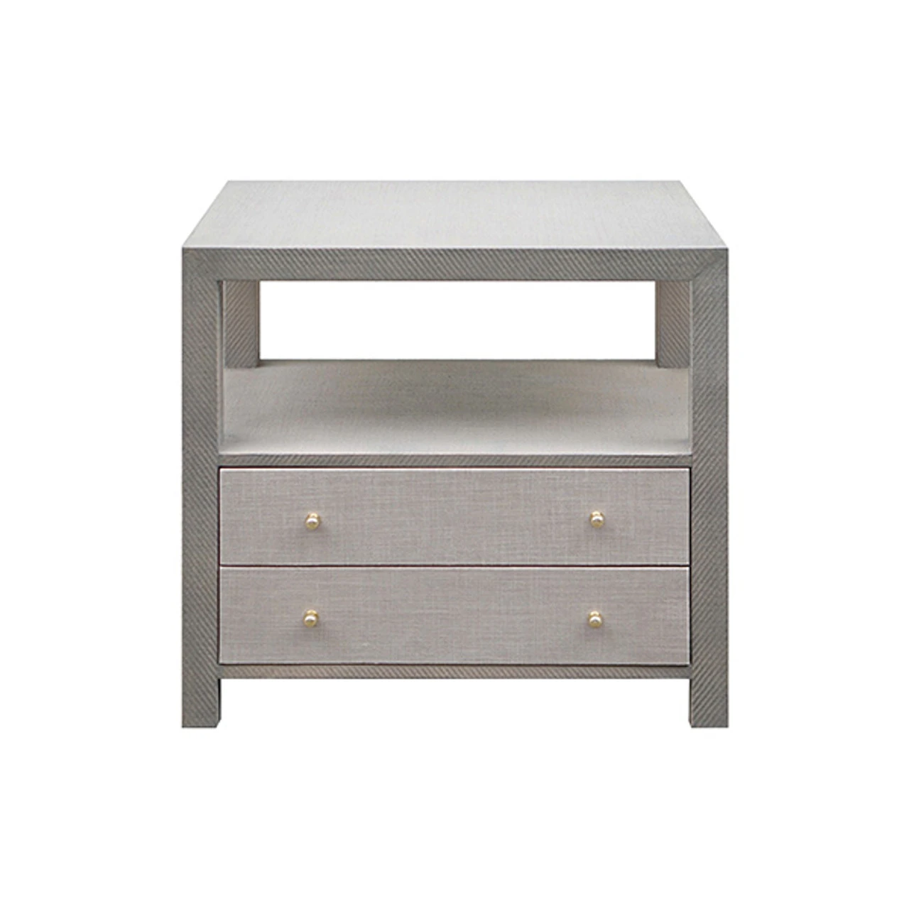 Worlds Away Hattie Side Table - Grey Grasscloth/Brass Hardware 3 Worlds Away Hattie Side Table - Grey Grasscloth/Brass Hardware - Image 3