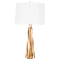 Worlds Away Hensley Gold Leaf Tassel Lamp Base With 17 Inch Diameter White Shade