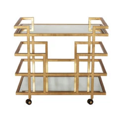 Worlds Away Ireland Gold Leaf Linear Bar Cart With Mirror Shelves