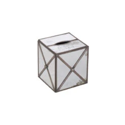 Worlds Away Kleenex Box Antique Mirror With Crosshatch