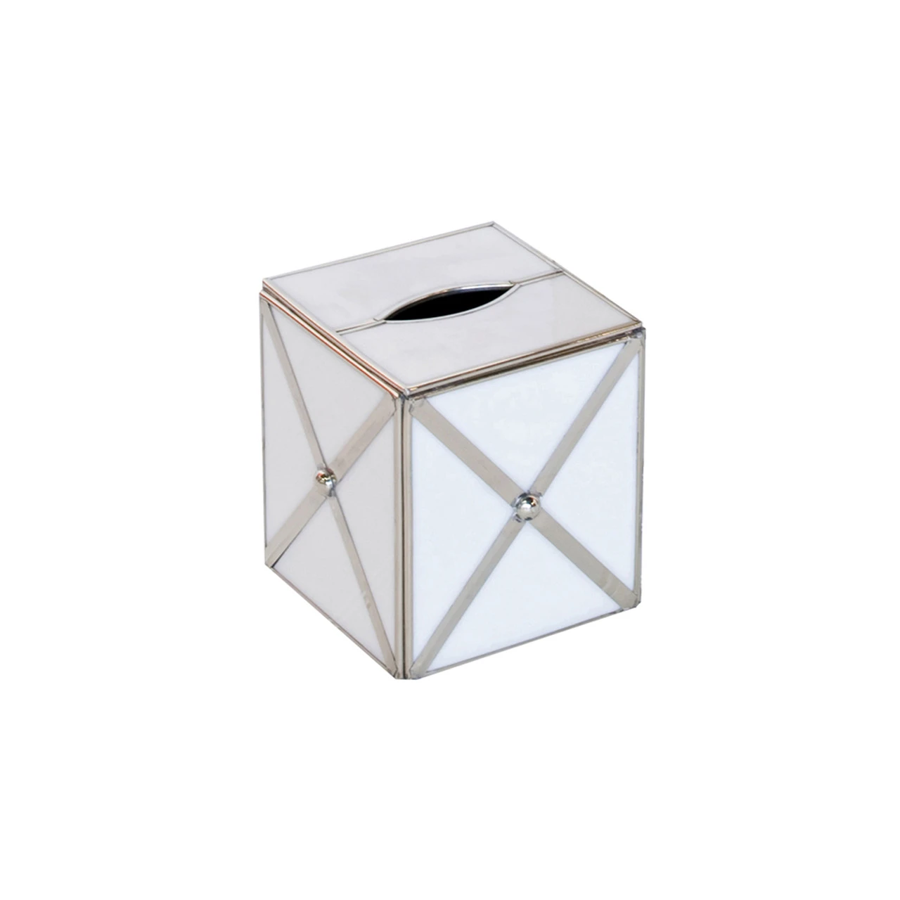 Worlds Away Kleenex Box White Glass With Silver Crosshatch 1 Worlds Away Kleenex Box White Glass With Silver Crosshatch