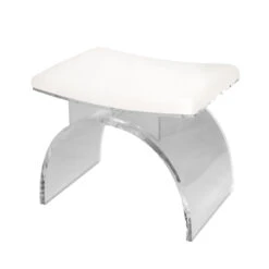 Worlds Away Marlowe Lucite Arched Stool Base With White Linen Cushion -Worlds Away WA marlowe wh 91748.1538508885 ni 15304.1707478864