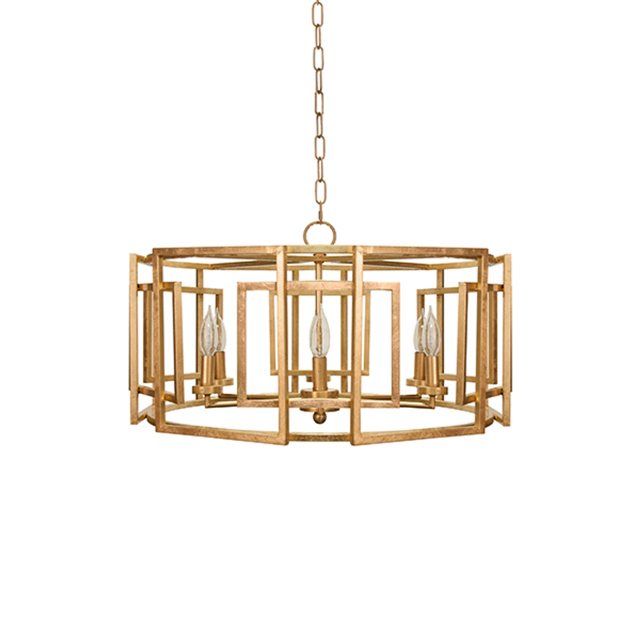 Worlds Away Mckenzie Square Motif Drum Chandelier With Six Arm Light In Gold Leaf 2 Worlds Away Mckenzie Square Motif Drum Chandelier With Six Arm Light In Gold Leaf - Image 2