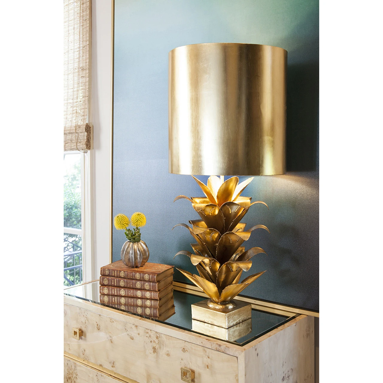 Worlds Away Arianna Gold Leaf Brutalist Palm Table Lamp With Gold Metal Shade 2 Worlds Away Arianna Gold Leaf Brutalist Palm Table Lamp With Gold Metal Shade - Image 2