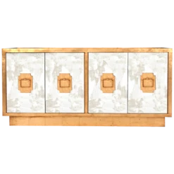 Worlds Away Ponti Antique Mirror 4-Door Entertainment Console With Gold Leaf Detailing