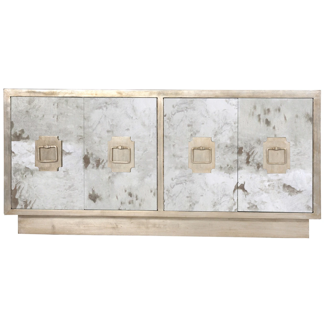 Worlds Away Ponti Antique Mirror 4-Door Entertainment Console With Champagne Silver Leaf Detailing 2 Worlds Away Ponti Antique Mirror 4-Door Entertainment Console With Champagne Silver Leaf Detailing - Image 2