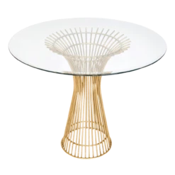 Worlds Away Powell Gold Leaf Iron Table Base With 30" Diameter Beveled Glass