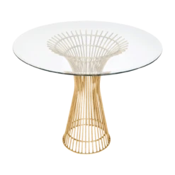 Worlds Away Powell Gold Leaf Iron Table Base With 42" Diameter Beveled Glass