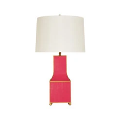 Worlds Away Renata Table Lamp - Pink/Gold Trim/Cream Silk Shade