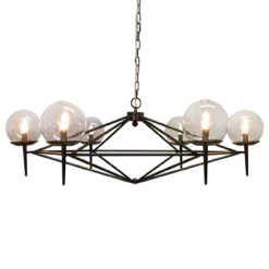 Worlds Away Rowan Black Powder Coated Chandelier With Hand Blown Glass Globes Fixture