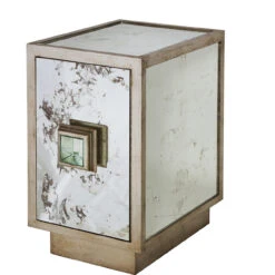 Worlds Away Savannah Antique Mirror And Champagne Silver Leaf One Door Side Table Cabinet