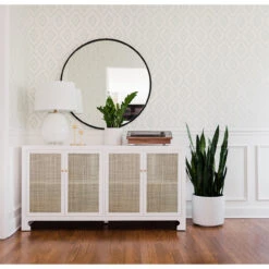 Worlds Away Sofia Cabinet - Cane/Brass Hardware/White Lacquer -Worlds Away WA sofia wh lifestyle 60087.1658440312 ni 03409.1707478913