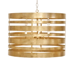 Worlds Away Turner Gold Leaf Striped Metal Pendant With Interior 3 Candle Cluster