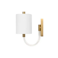Worlds Away Walton Sconce - Acrylic/White Linen/Antique Brass