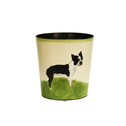 Worlds Away Wbbostterrier Wastebasket - Hand Painted
