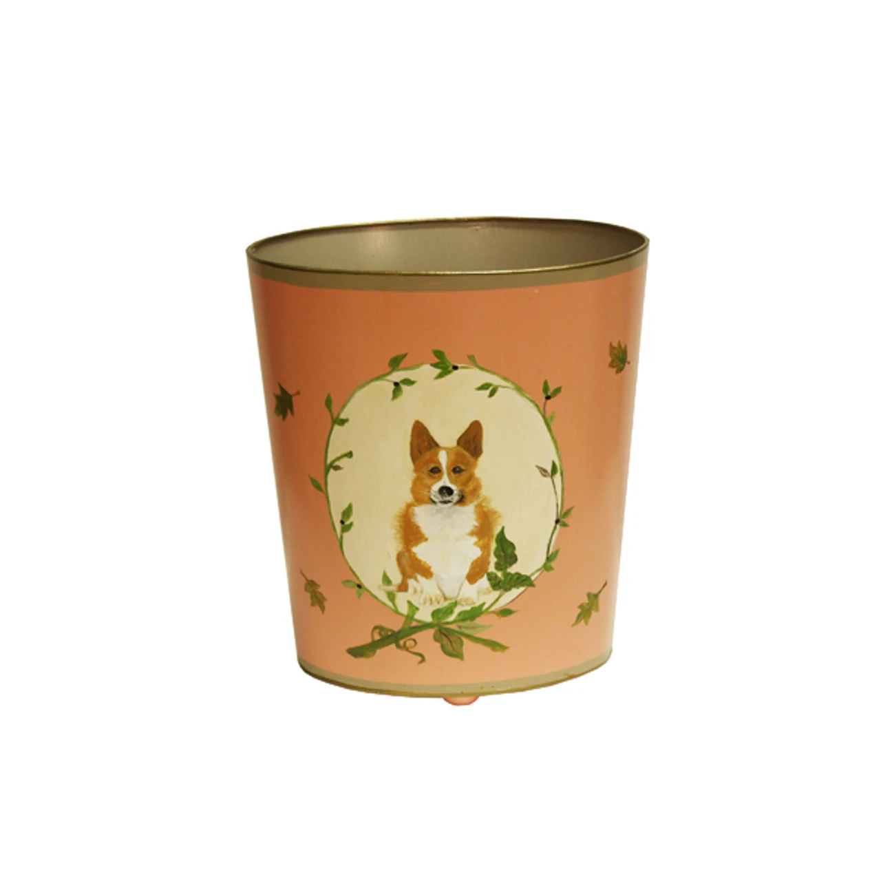 Worlds Away Wbcorgi Wastebasket - Hand Painted 1 Worlds Away Wbcorgi Wastebasket - Hand Painted