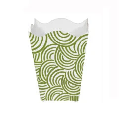 Worlds Away Square Wave Top Wastebasket With Hand Painted Design In Green