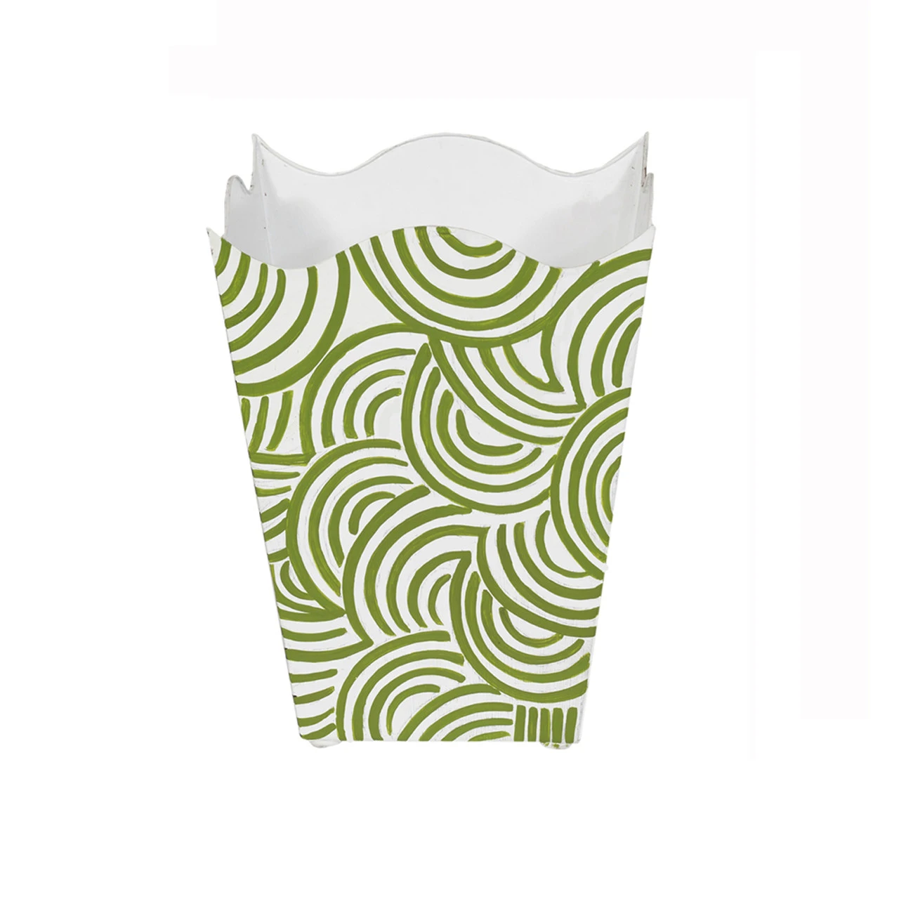 Worlds Away Square Wave Top Wastebasket With Hand Painted Design In Green 1 Worlds Away Square Wave Top Wastebasket With Hand Painted Design In Green