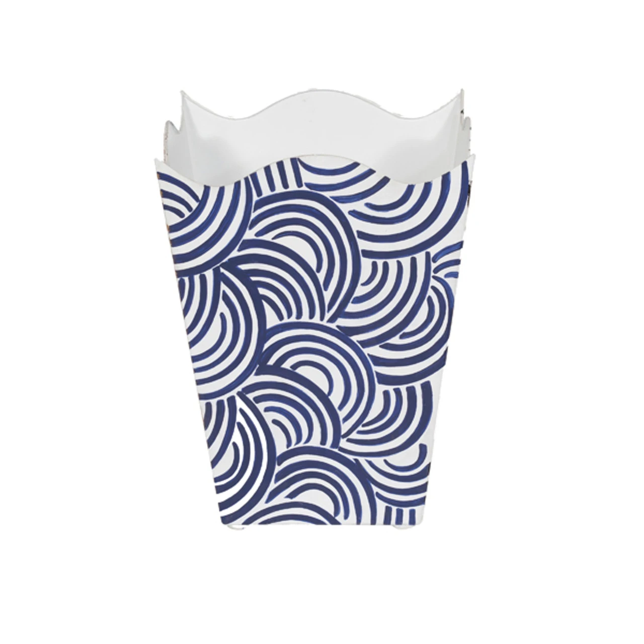 Worlds Away Square Wave Top Wastebasket With Hand Painted Design In Navy 1 Worlds Away Square Wave Top Wastebasket With Hand Painted Design In Navy