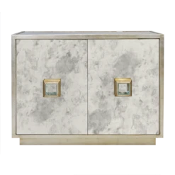 Worlds Away Ant Mirror 2 Dr Cabinet W/ Champ. Silver Lf Detailing