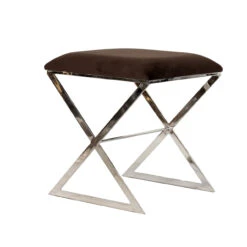 Worlds Away "X" Side Stool In Nickel Plate With Brown Velvet Top