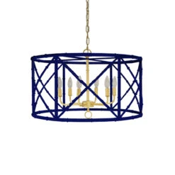 Worlds Away Zia Chandelier - Bamboo/Navy Powder Coat/Gold Cluster